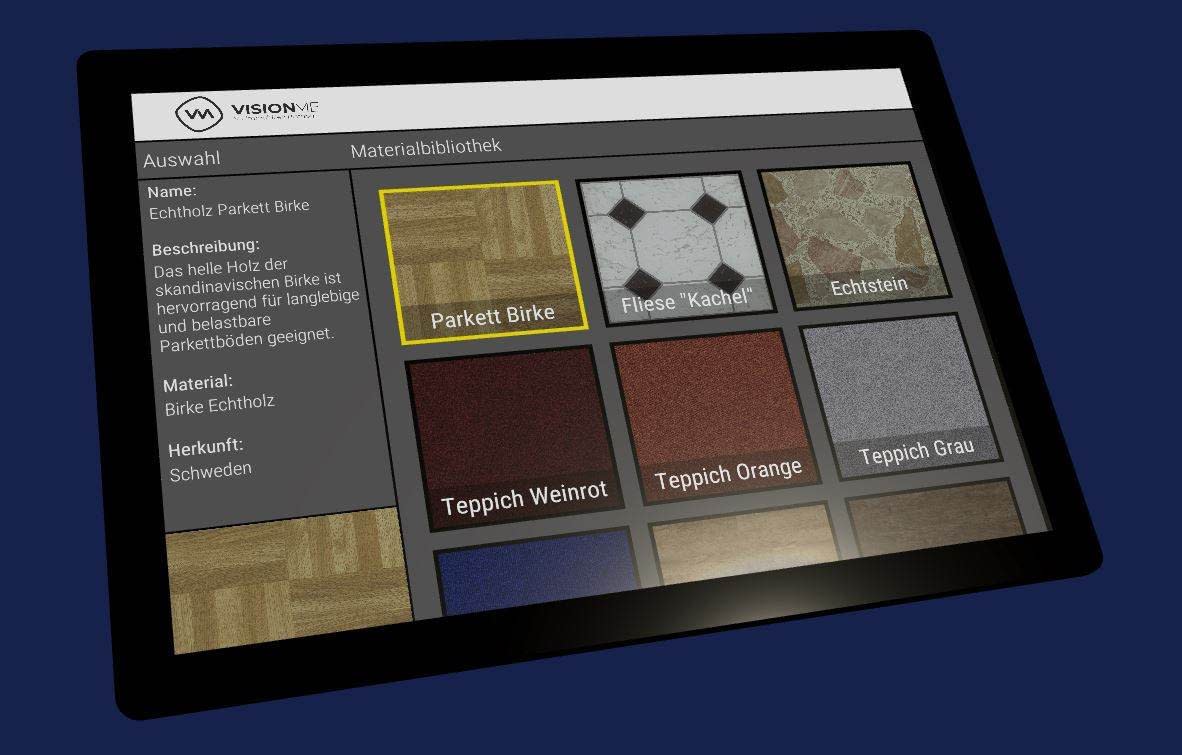 Schwarzes Tablet mit Materialbeispielen für Bodenbeläge
